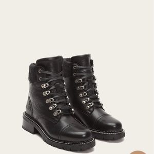 Pre-loved Frye Boots Samantha Hiker Black Leather Lace-Up